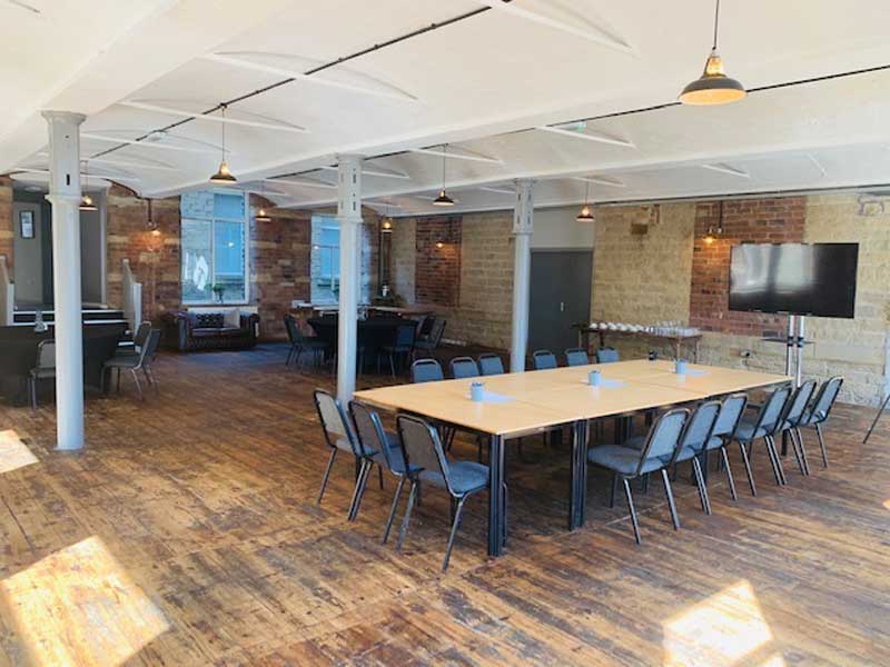 Meeting-Space-In-Halifax-The-Venue-Bowrs-Mill-Spinning-Room-Set-Up